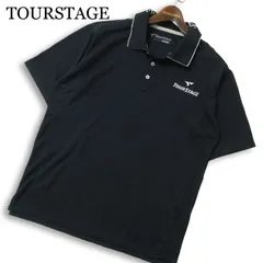TOURSTAGE ツアーステージ ゴルフ 春夏★ 半袖 ストレッチ ロゴ プリント ポロシャツ Sz.L メンズ 黒のサムネイル
