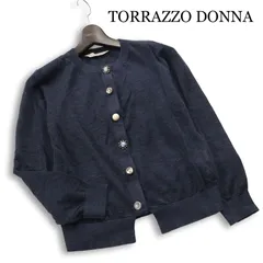TORRAZZO DONNA トラッゾドンナ 春夏★ リネン レーヨン ショート リブ カーディガン Sz.F レディース 紺のサムネイル