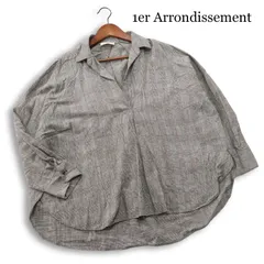 1er Arrondissement プルミエ アロンディスモン 春夏★ 長袖 リネン グレンチェック ブラウス 日本製 Sz.38 レディースのサムネイル