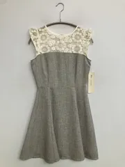JILL STUART ジルスチュアート ワンピース S グレー コットン ナイロン 無地 レース 袖なし ショート・ミニ丈 フレア レディース