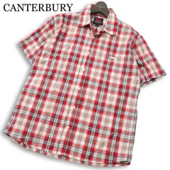 CANTERBURY カンタベリー ラグビー 春夏★ 半袖 チェック ロゴ刺繍 シャツ 大きいサイズ Sz.XL メンズのサムネイル