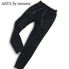 AZUL by moussy アズール マウジー ダメージ リペア加工★ スキニー デニム ジョガー パンツ ジーンズ Sz.S～M位 メンズ 黒