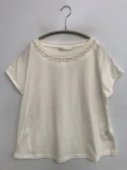 RETRO GIRL レトロガール Tシャツ/カットソー M アイボリー 無地 ビジュー ミドル丈 半袖 クルーネック(丸首) レディース