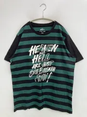 UNIQLO ユニクロ Tシャツ/カットソー XL グリーン ボーダー柄 前面プリント ミドル丈 半袖 クルーネック(丸首) メンズ レディース
