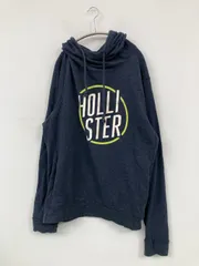 HOLLISTER ホリスター パーカー XL ネイビー コットン スウェット 前面プリント ブランドロゴ プルオーバー 長袖 メンズ レディース