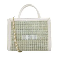 ファーファー furfur 美品 ハンドバッグ チェーンショルダー 2WAY グリーン系 白 ホワイト チェック柄 ロゴ刺繍 /TZ ■GY12のサムネイル