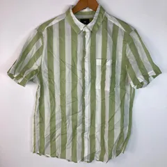 H&M ストライプ柄半袖シャツ メンズ M グリーン×ホワイト 41810015