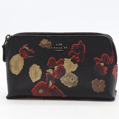 COACH バニティポーチ 花柄 ブラック - メルカリ