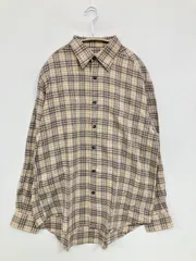 Crocodile クロコダイル シャツ/ブラウス M ベージュ コットン チェック柄 ブランドロゴ ミドル丈 長袖 レギュラーカラー メンズ