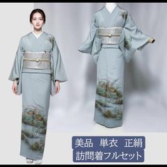 未使用近い 単衣 正絹 訪問着 フルセット 灰桜 暈し 夏帯 夏小物付