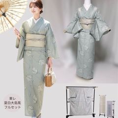 未使用近い 単衣 正絹 訪問着 フルセット 灰桜 暈し 夏帯 夏小物付
