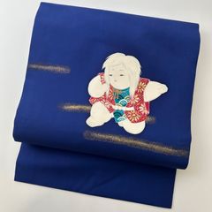 名古屋帯 正絹 縮緬 金彩 花嫁人形 人形 ネイビー 着物 081tz - メルカリ