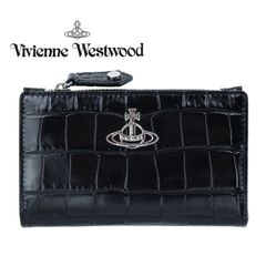 Vivienne Westwoodブラック クロコ 二つ折り財布 ヴィヴィアンウエストウッド 財布 二つ折り クロコ型押し 51110038