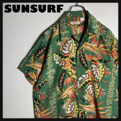 SUNSURF アロハシャツ 開襟 半袖 ボタニカル トロピカル 縞状 緑 L. SUNSURF アロハシャツ 開襟 半袖 ボタニカル トロピカル 縞状 緑 L