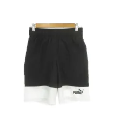 プーマ PUMA ショートパンツ スポーツウエア S 黒 ブラック 白 ホワイト ツートンカラー ゴムウエスト ロゴプリント /AH24 ■GY63