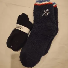 【2足セット】もこもこ ルームソックス 靴下 防寒 あったかネイビー ブラック