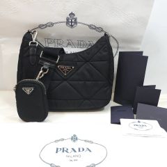 極美品 プラダ 1BC187 SACCA ワンショルダー ハンドバッグ ブラック 