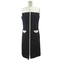 クレージュ courreges ワンピース ひざ丈 9AR 紺 ネイビー ノースリーブ フロントジップ ツートンカラー /MD ■GY49