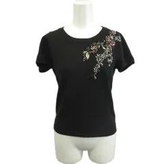スーナウーナ Sunauna 薄手ニット カットソー Tシャツ ウール 38 黒 ブラック 半袖 ラウンドネック 花柄 /KV ■ECC003のサムネイル