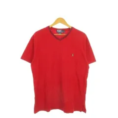 ポロ バイ ラルフローレン Polo by Ralph Lauren Tシャツ 鹿の子生地 コットン M 赤 レッド Vネック ロゴ刺繍 半袖 /AH34 ■GY61