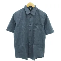 カルバンクライン CALVIN KLEIN 美品 シャツ 半袖 チェック柄 レギュラーカラー L 紺 ネイビー /YJ ■GY61