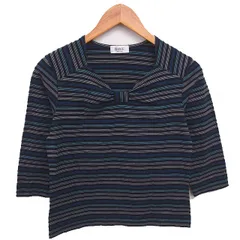 自由区 オンワード樫山 カットソー Tシャツ ボーダー ペンタゴンネック 七分袖 40 ブラック ブルー 黒 青 /TTのサムネイル