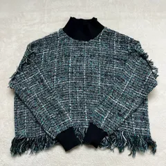 ZARA WOMAN （ザラ ウーマン） フリンジハイネックニット ショート丈ニット ツイード 小さいサイズ レディース XSのサムネイル