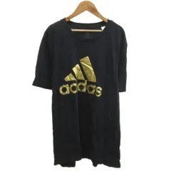 アディダス adidas Tシャツ カットソー 2XO 黒 ブラック 半袖 ロゴプリント ラウンドネック /MD ■ECB001