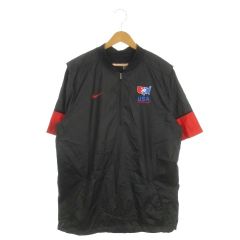 나이키 NIKE 워밍업 재킷 윈드 브레이커 풀오버 레슬링 L 블랙 블랙 반소매 하프 Zip 자수 프린트 / MN23 ■ ECA002