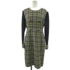 クレージュ courreges ワンピース 膝下丈 ウール 9AR グレー チェック柄 長袖 ラウンドネック /MD ■GY49