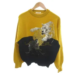 ランセル LANCEL ニット セーター ウール L 黄色 イエロー クルーネック 動物柄 ツートンカラー/HW ■ECD001のサムネイル