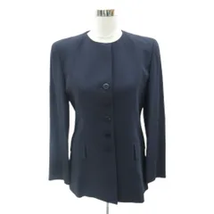 ピエールカルダン Pierre Cardin ノーカラージャケット 上着 ウール 9 紺 ネイビー ラウンドネック ミドル丈 /YS3 ■ECD002のサムネイル