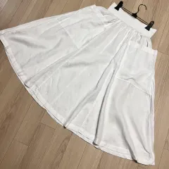 ドナカランNEW YORK DKNY リネン100% バンディング フレアスカート ロング丈スカート 白 ホワイト リゾートスタイルのサムネイル