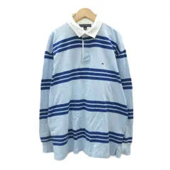 トミーヒルフィガー TOMMY HILFIGER ポロシャツ ポロカラー 長袖  L 水色 ライトブルー 青 ブルー ボーダー柄 /HO35 ■ECA002