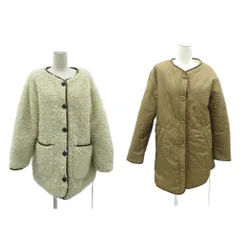 マウジー MOUSSY 中綿ジャケット ボアジャケット 上着 ロング丈 F オフホワイト 茶色 ブラウン リバーシブル ロング丈 /HO53 ■ECD001のサムネイル