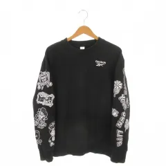 リーボック Reebok × チョコムー Chocomoo トレーナー L 黒 ブラック 長袖 クルーネック グラフィックプリント /AH31 ■ECD003