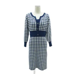 ジルバイジルスチュアート JILL by JILLSTUART セットアップ 上下 ニットカーディガン ショート丈 ワンピース スクエアネック ひざ丈 FR 紺 ネイビー オフホワイト チェック柄 /HO19 ■ECD001
