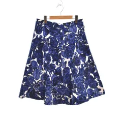 ローラアシュレイ LAURA ASHLEY フレアスカート 膝丈 総柄 花柄 ボタンデザイン 13 青 ブルー 白 ホワイト ■ECD002