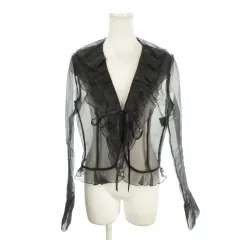 ランバン LANVIN COLLECTION シアージャケット 上着 40 黒 ブラック Vネック フリル リボン 長袖 /MN44 ■ECA002のサムネイル