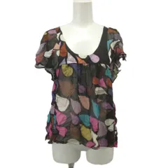 ツモリチサト TSUMORI CHISATO シルクブラウス 絹 2 黒 ブラック 紫 パープル マルチカラー リーフ柄 半袖 /YU ■ECA004のサムネイル
