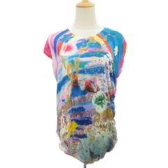 ツモリチサト TSUMORI CHISATO Tシャツ カットソー ノースリーブ シルク混 2 ピンク 水色 総柄 オーバーサイズ ギャザー アシンメトリー ラウンドネック /MA15 ■ECC001のサムネイル