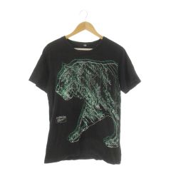 오니츠카 타이거 Onitsuka Tiger T 셔츠 반소매 크루 넥 라운드 목 프린트 호랑이 무늬 동물 로고 L 블랙 블랙 / CK15 ■ ECD001