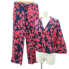 トリーバーチ TORY BURCH セットアップ 上下 テーラードジャケット シングルボタン ミドル丈 ワイドパンツ ロング丈 シルク XS 紺 ネイビー 花柄 /YS41 ■GY61のサムネイル