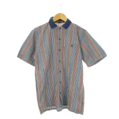 ミッソーニ MISSONI UOMO シャツ ES 青 ブルー マルチカラーストライプ柄 半袖 配色襟 /CK27 ■ECE004のサムネイル