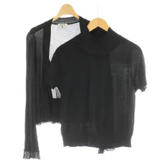 ヒロコビス HIROKO BIS アンサンブルニット ウール 13AB 黒 長袖カーディガン 半袖ニット フリルデザイン /DU ■ECC002のサムネイル