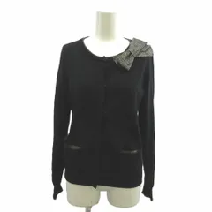 ランバン LANVIN カーディガン ウール M 黒 ブラック 長袖 ラウンドネック リボン付き /NP ■ECE004のサムネイル