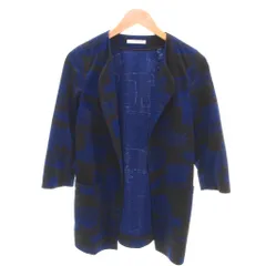 プリーツプリーズ PLEATS PLEASE イッセイミヤケ ノーカラージャケット ボタンレス 総柄 七分袖 3 青 ブルー 黒 ブラック /YJ ■GY62のサムネイル