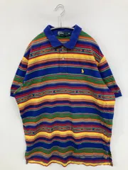 Polo by Ralph Lauren ポロバイラルフローレン ポロシャツ XL ブルー ボーダー柄 ワンポイント ブランドロゴ その他総柄 半袖 メンズ