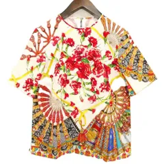 ドルチェ&ガッバーナ ドルガバ DOLCE&GABBANA フラワー 扇子 プリント 総柄 コットン ブラウス シャツ プルオーバー 半袖 美品 46 マルチカラーのサムネイル