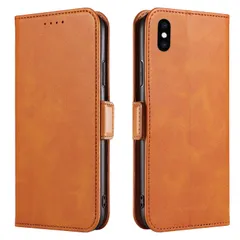 新品 KWATUNG ケース 向けの iphone xs ケース 手帳型 レザー シンプル おしゃれ カード収納 スタンド機能 軽量薄型 サイドマグネット ハンドメイド 全面保護 【カーキ】